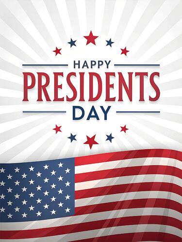 Happy Presidents Day is displayed with stars and stripes embracing a spirit of patriotism and recognition of leaders