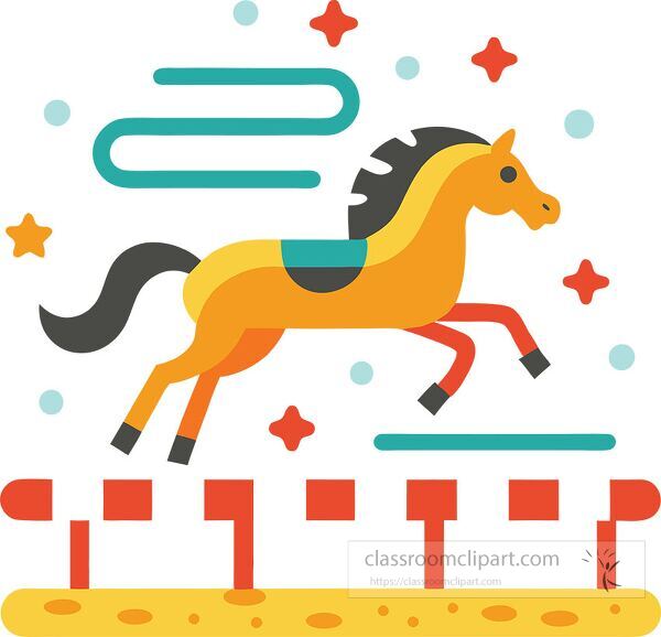 Bright and playful representation of horse racing action Clip Art