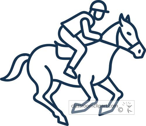 Outline of a jockey riding a horse in a race