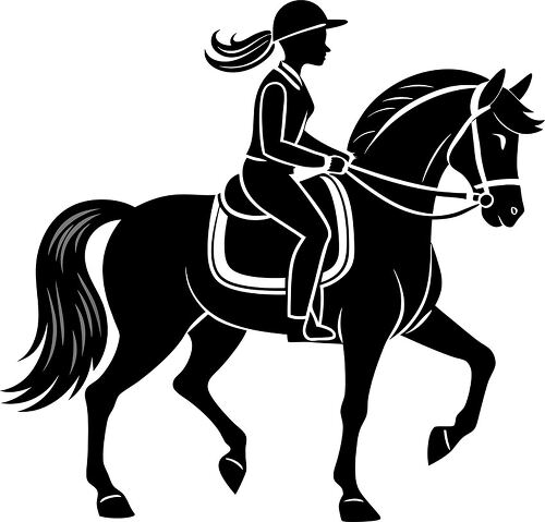 Silhouette of a rider navigating gracefully on a horse