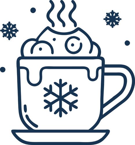 Hot chocolate icon with snowflakes