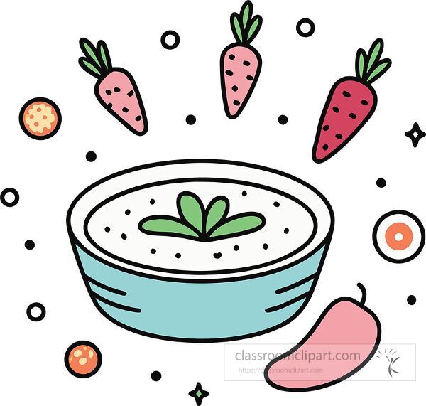 hummus with veggies Whimsy Pastel Doodle clip art