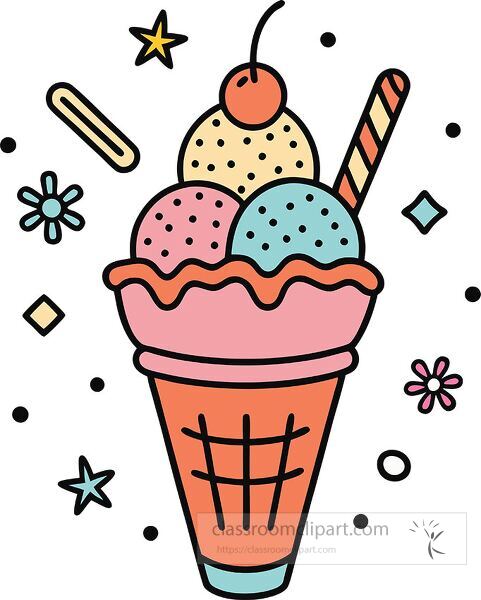 ice cream sundae Whimsy Pastel Doodle clip art