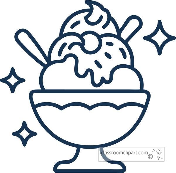 Simple line icon of an ice cream sundae with toppings and bowl