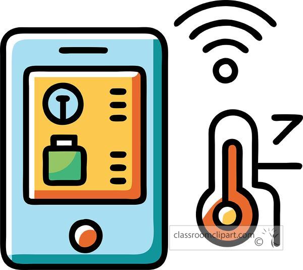 Colorful icon depicts IoT cloud network with smartphone and temperature features