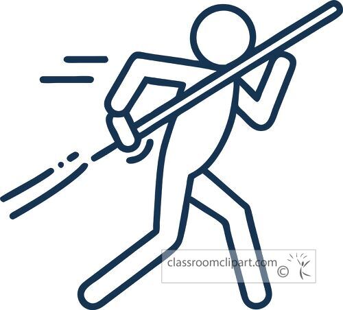 A minimalist line design showing a figure preparing to throw a javelin.