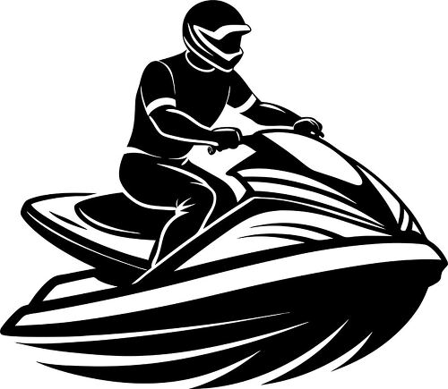 Silhouette of a jet ski rider enjoying a fast ride on water