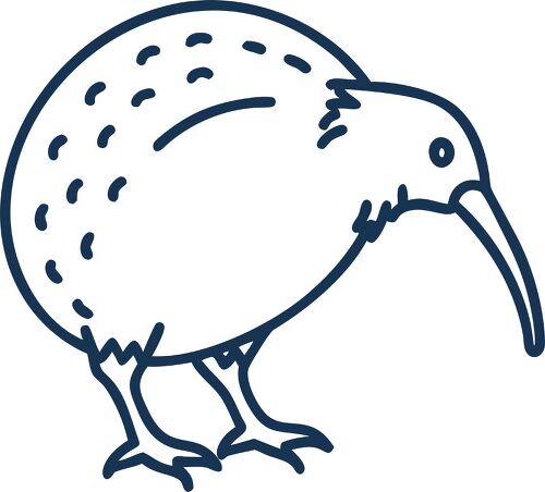 Outline representation of a kiwi bird illustrating its unique shape