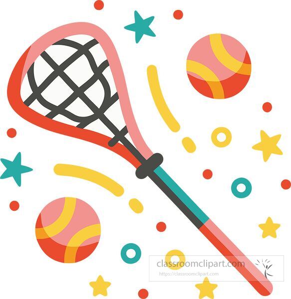 Bright lacrosse stick with balls in a playful artistic style Clip Art