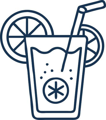 Outline illustration of a refreshing lemonade drink with ice.