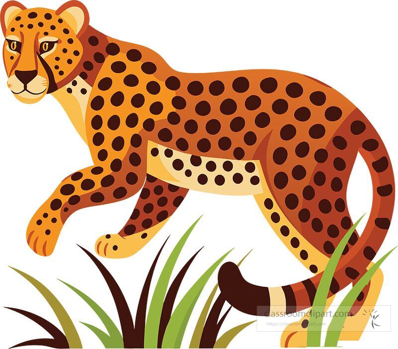 A leopard swiftly runs across vibrant green vegetation in Africa Its spotted coat glistens under the sun as it moves gracefully through the landscape showcasing the beauty of the wild