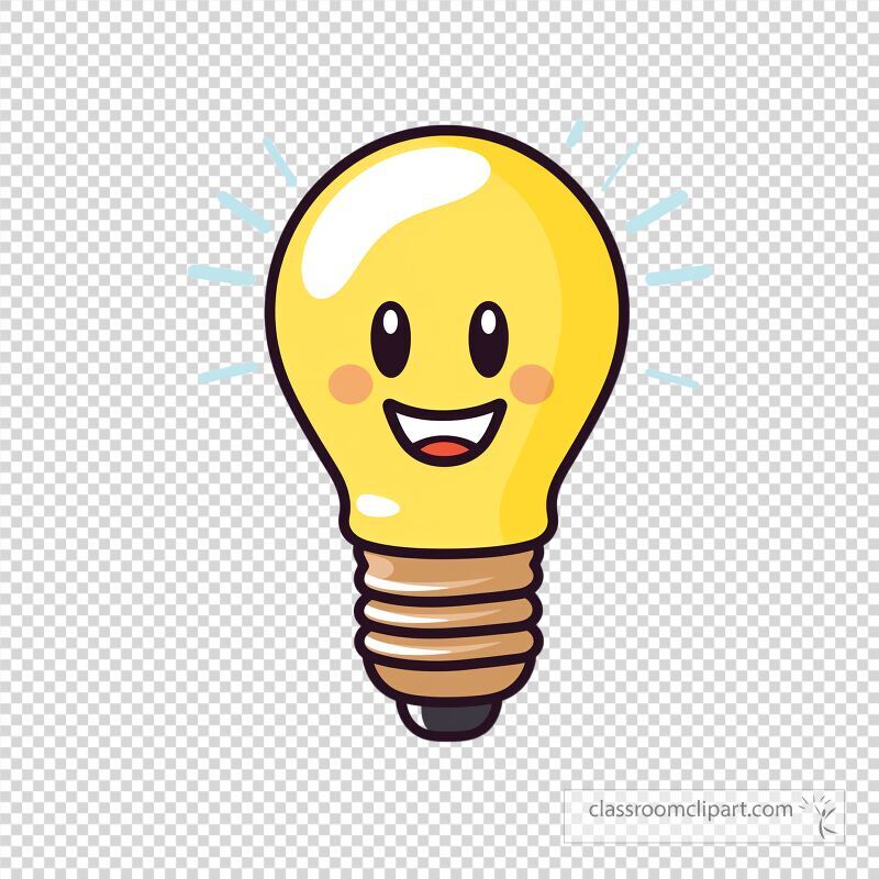 A cheerful cartoon lightbulb with a smiling face bright yellow color and glowing rays It appears friendly and inviting perfect for creative projects or fun illustrations