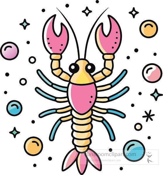 lobster Whimsy Pastel Doodle clip art