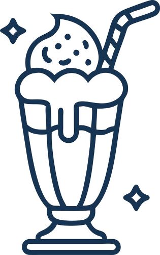 Simple outline of a milkshake with ice cream and straw design