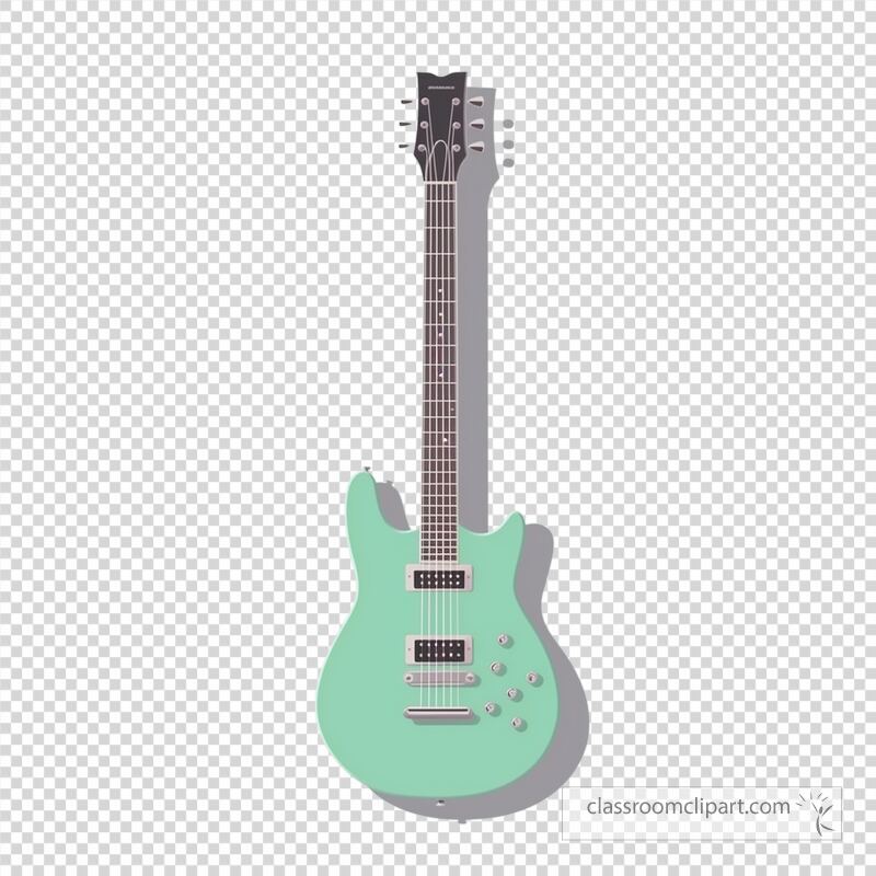 A flat design of a guitar in a light green shade is presented with a simple and clean style There are no lines or shadows emphasizing its minimalist aesthetic