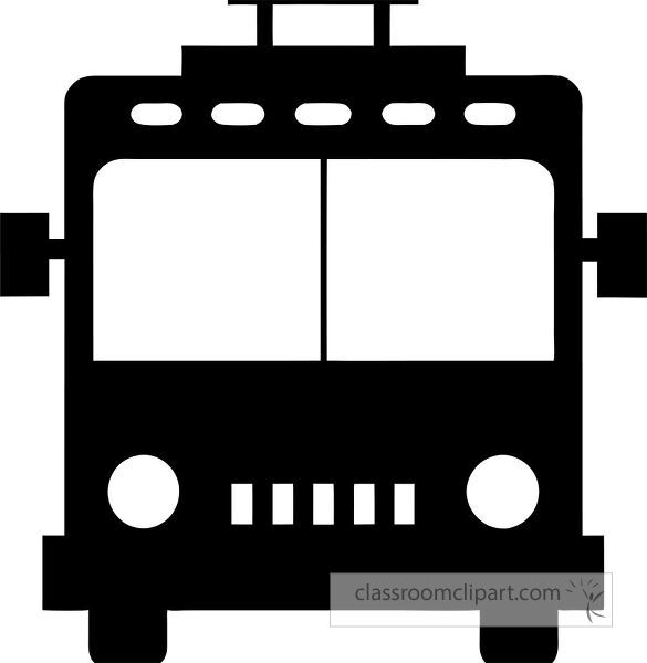 A simple black silhouette of a bus, featuring two front windows