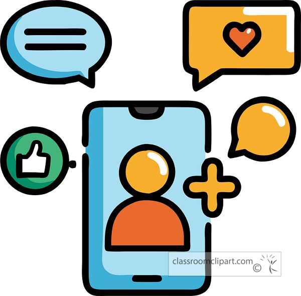 Colorful flat design social media icons emphasize technology and connectivity.