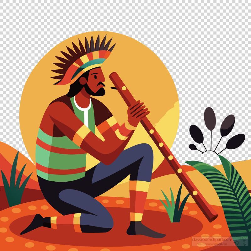 Native Australian Man Plays Didgeridoo in a natural setting