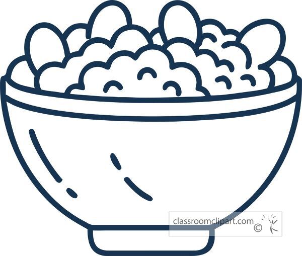 Detailed line art representation of a cereal bowl filled with grains.