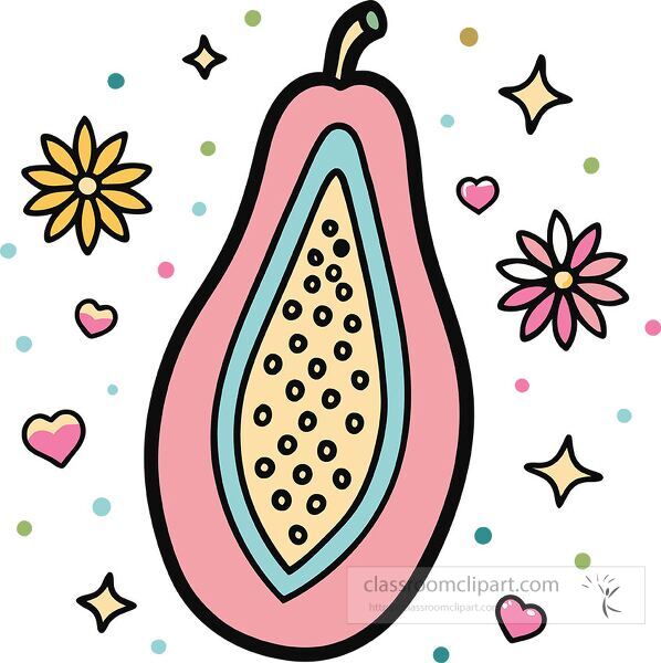 papaya Whimsy Pastel Doodle clip art