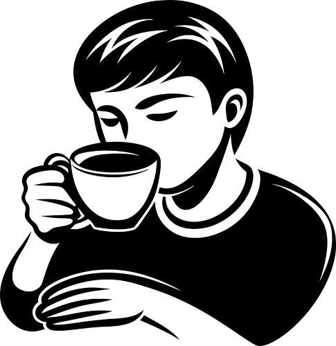 Silhouette shows a person savoring a cup of coffee quietly