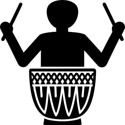 Silhouette of a musician performing on an african drum with sticks