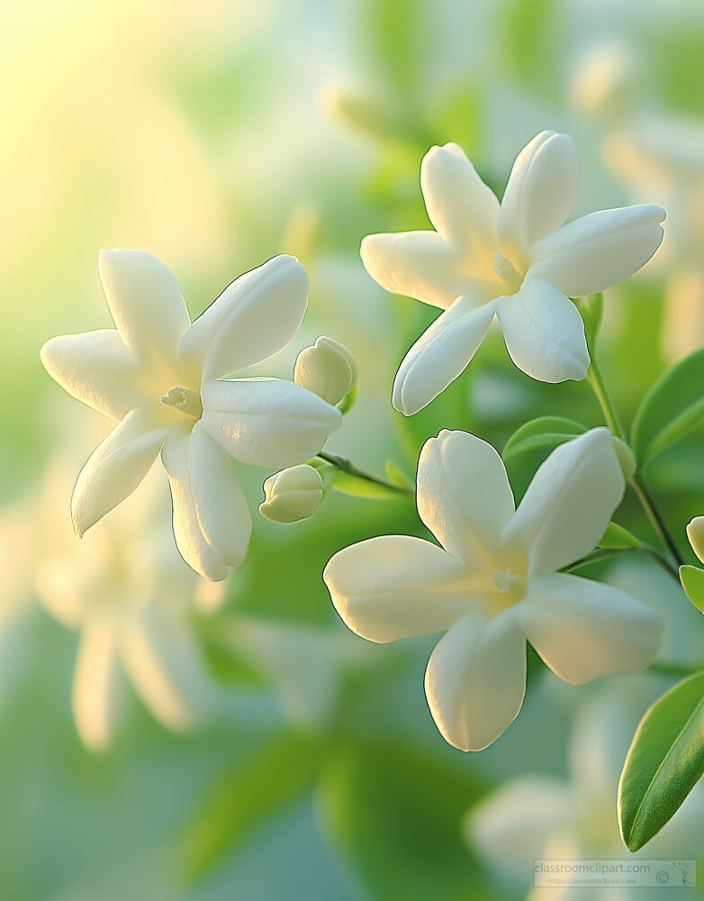 Beautiful Jasmine Flowers Blooming in Soft Sunlight