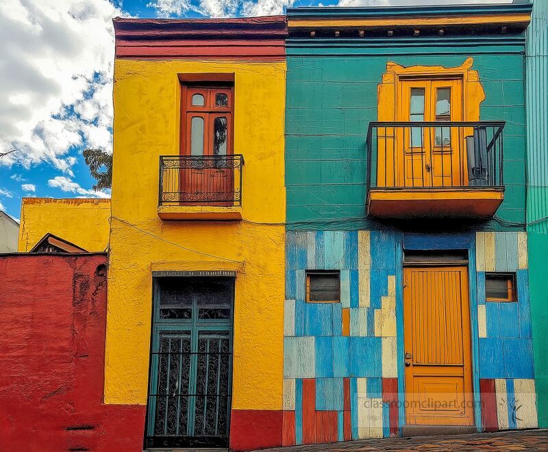 Vividly painted buildings adorn the streets of La Boca showcasing a blend of colors and textures Residents and visitors explore this vibrant area enjoying the cultural atmosphere