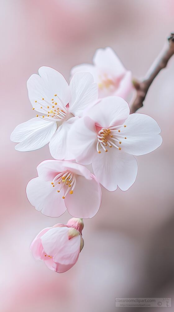 Delicate cherry blossoms bloom elegantly showcasing soft white and pink petals. Their beauty brightens the landscape hinting at the arrival of springtime serenity.