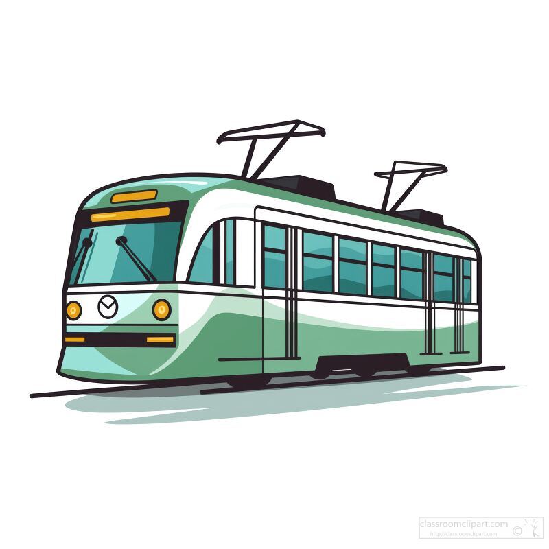 Charming Minimalist Tram Cartoon on White