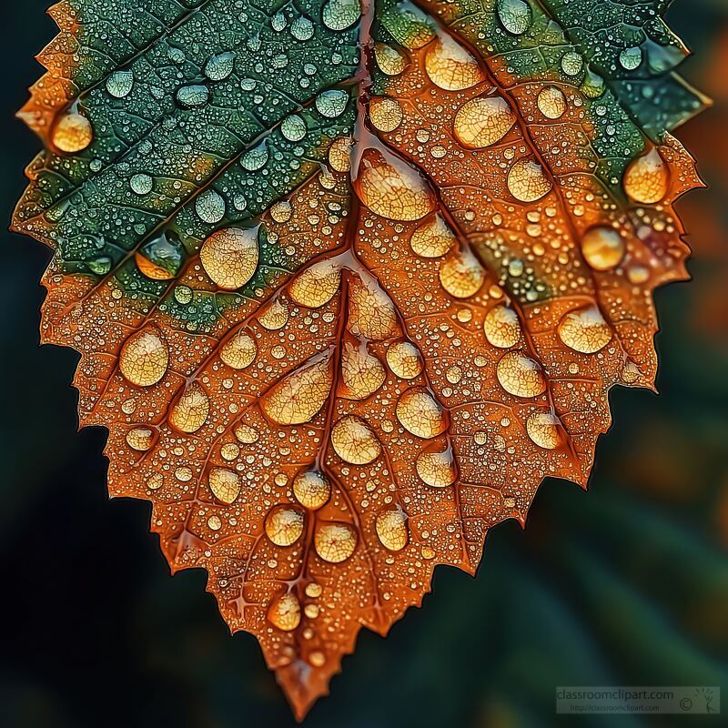 Close up View of a Leaf Covered in Dew