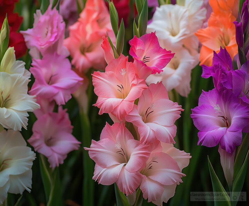 Colorful Gladiolus Flowers in a Home Garden