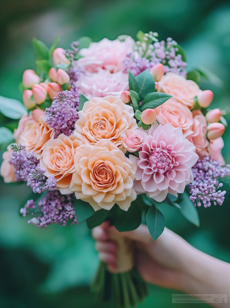 Colorful Wedding Bouquet of Pink and Peach Flowers