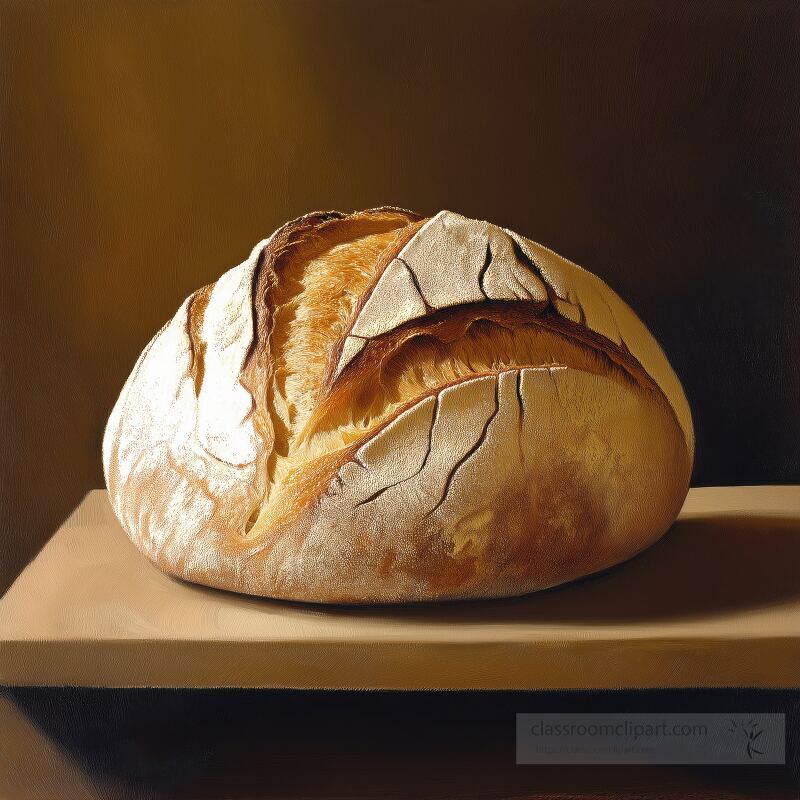 A freshly baked loaf of crusty bread sits on a wooden board showcasing its golden crust and artisan shape The warm lighting highlights the texture and brings a cozy atmosphere