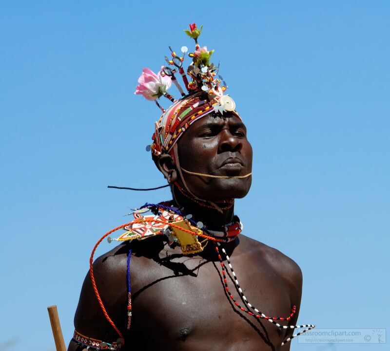 Traditional ceremony features a Samburu man adorned with vibrant ornaments showcasing the tribes rich cultural heritage