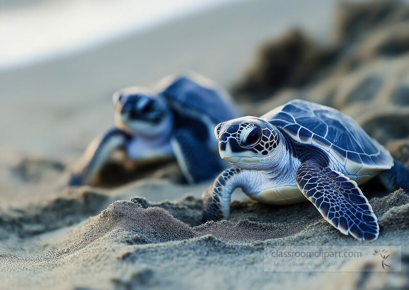 Two female sea turtles are laying eggs on a sandy beach in Costa Rica during the nesting season This natural behavior is crucial for the survival of their species