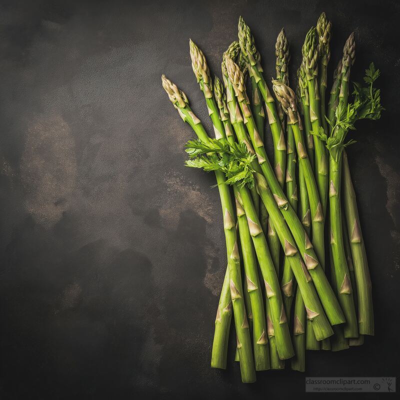 Crisp and vibrant asparagus spears are elegantly displayed against a dark background showcasing their natural beauty and freshness. Perfect for culinary inspiration.