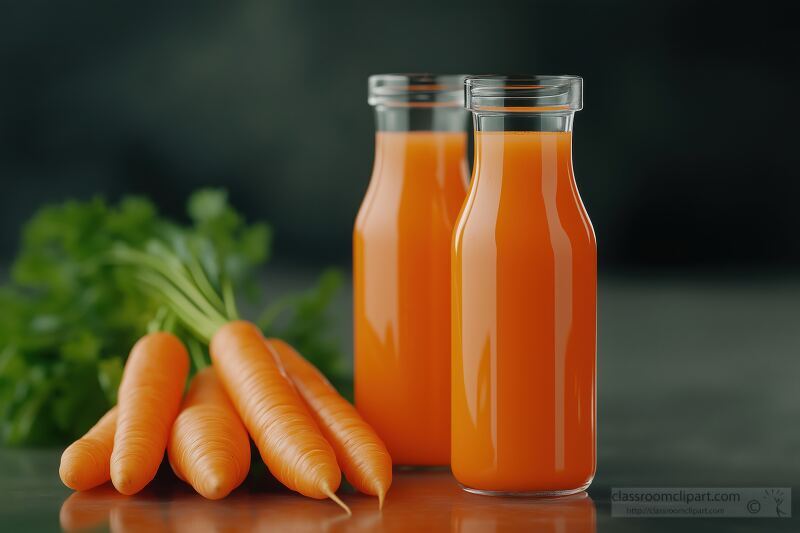 Fresh Carrot Juice Alongside Vibrant Whole Carrots