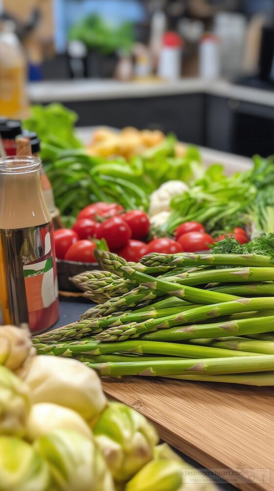 Discover the taste of freshness with locally sourced asparagus vibrant vegetables and flavorful condiments arranged elegantly at a pop up market. Enjoy seasonal goodness.