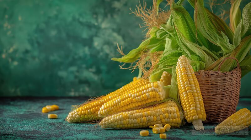 Freshly Harvested Corn Displayed Against Green Backdrop