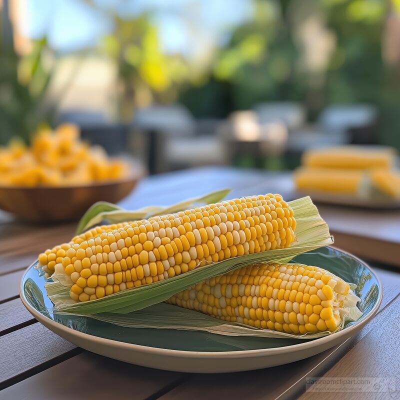 Freshly Picked Corn on the Cob in a Backyard Setting