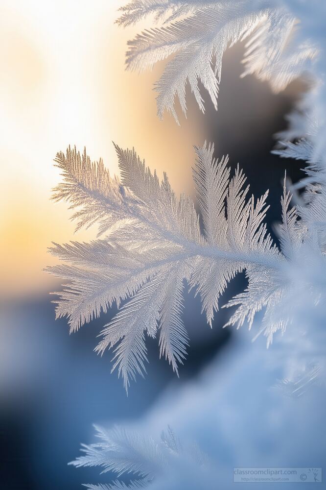 Delicate frost crystals adorn a leaf, shimmering under the gentle glow of the morning sun. The intricate details create a magical winter ambiance, inspiring awe and wonder.