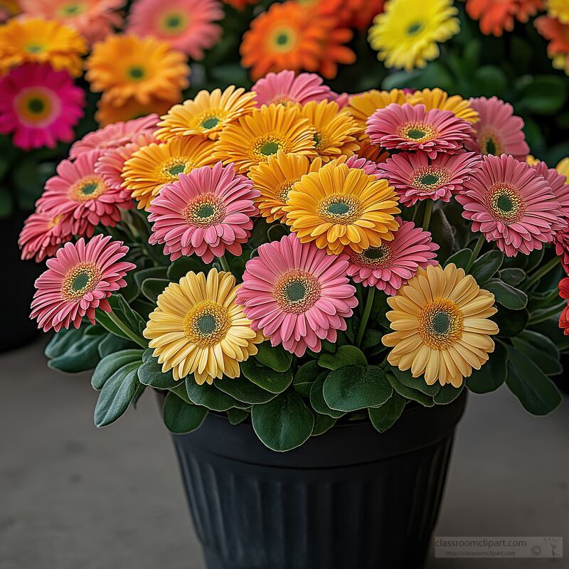 Gerbera Flowers in Various Colors Bloom Outdoors