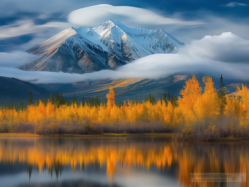 Golden Horn Mountain Reflects Autumn Colors in Yukon