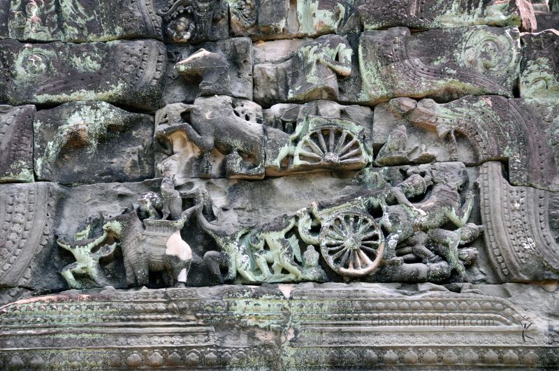 Discover the stunning details of ancient stone carvings at Angkor Wat in Siem Reap Cambodia. This artwork reflects the rich cultural heritage and history of a once flourishing civilization.