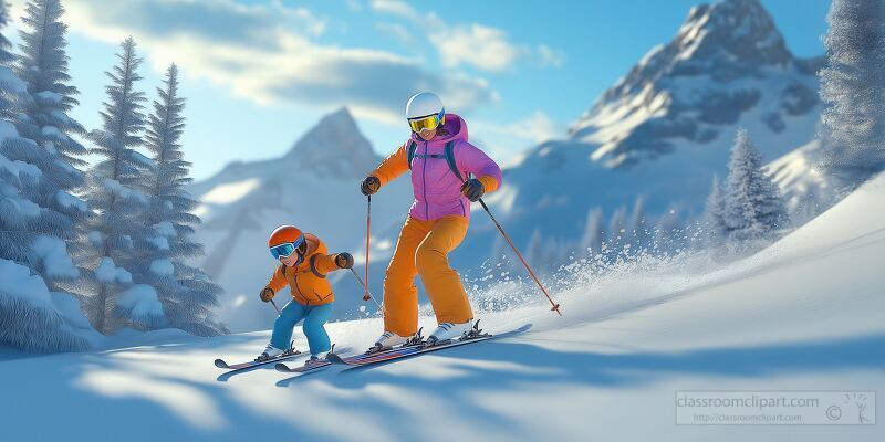 Joyful Moments on a Snowy Mountain With Parent and Child