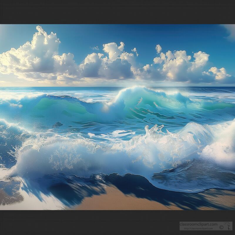 Majestic Ocean Waves Crashing on Sunlit Beach Shore