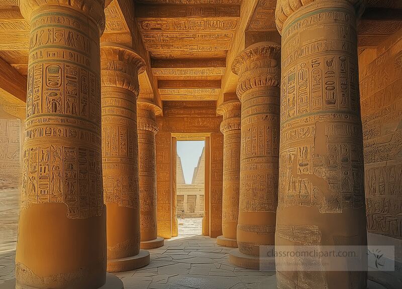 Visitors stand in awe beneath towering sandstone columns adorned with hieroglyphs at Karnak Temple Luxor Warm sunlight filters through illuminating this ancient marvel