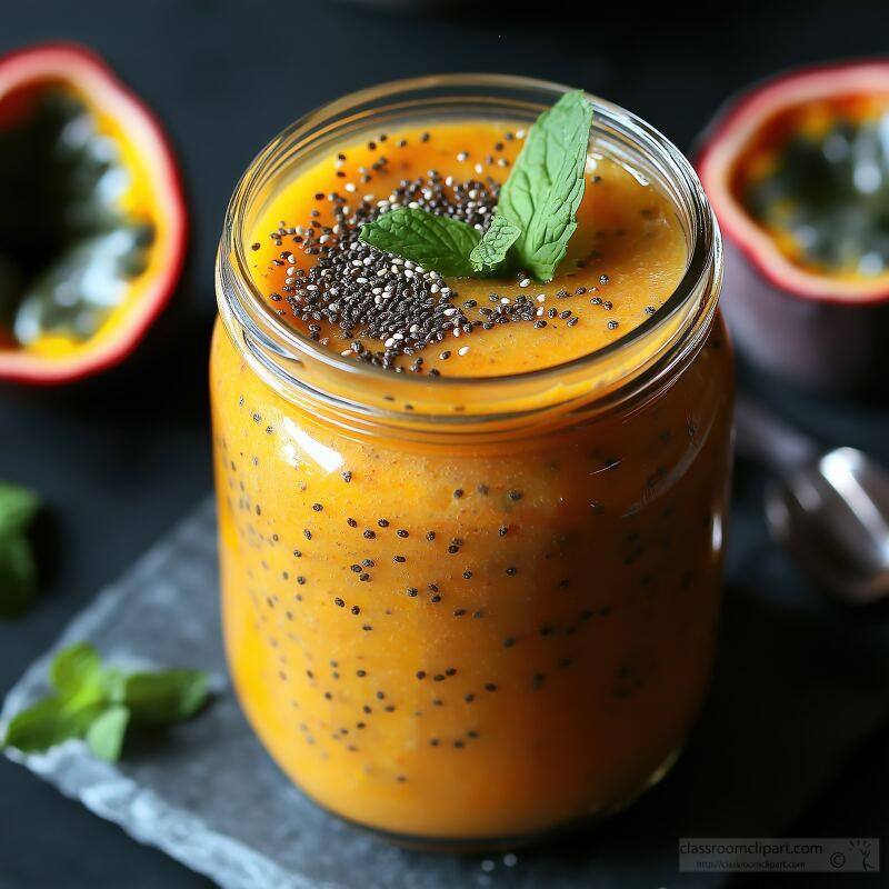 Refreshing Papaya Passion Fruit Smoothie Topped With Mint