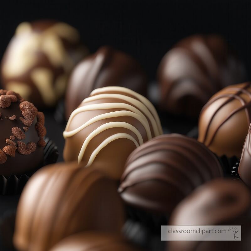 A variety of chocolate balls are displayed warmly showcasing their rich textures and delightful flavors The assortment includes different finishes inviting indulgence from all chocolate lovers